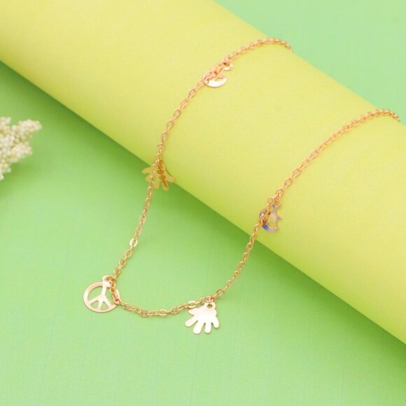 "Rose Gold Anklet with Peace & Charm Motifs,XPAL1035 - Picture 4 of 12